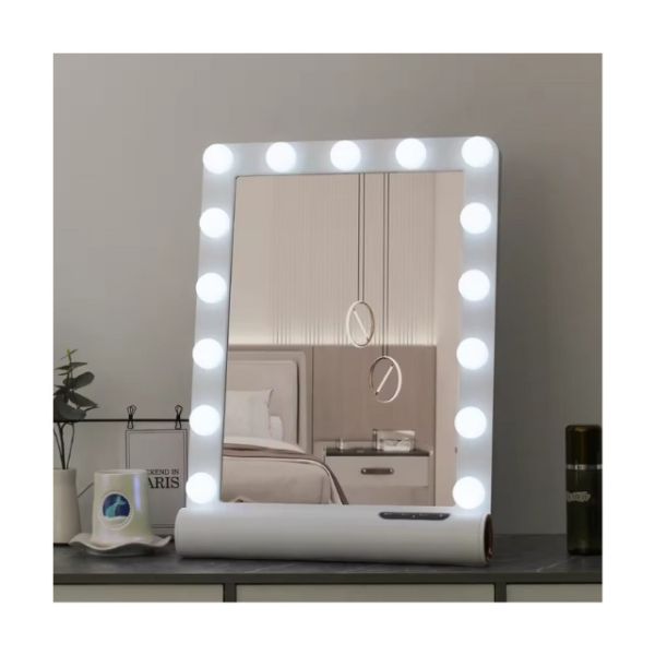 LED Desktop Vanity Mirror for Girls 3 Color Lighting Modes Table Makeup Cosmetic Mirror with Zinc Alloy Light Bulbs
