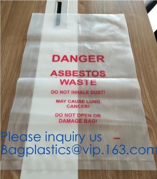 PE asbestos yard waste bags,hazard waste disposal bags,Customized danger warning printing clear polythene LDPE asbestos