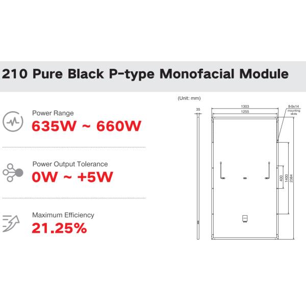 635W 210 Чистый черный монолистный модуль типа P для систем BIPV и крыш