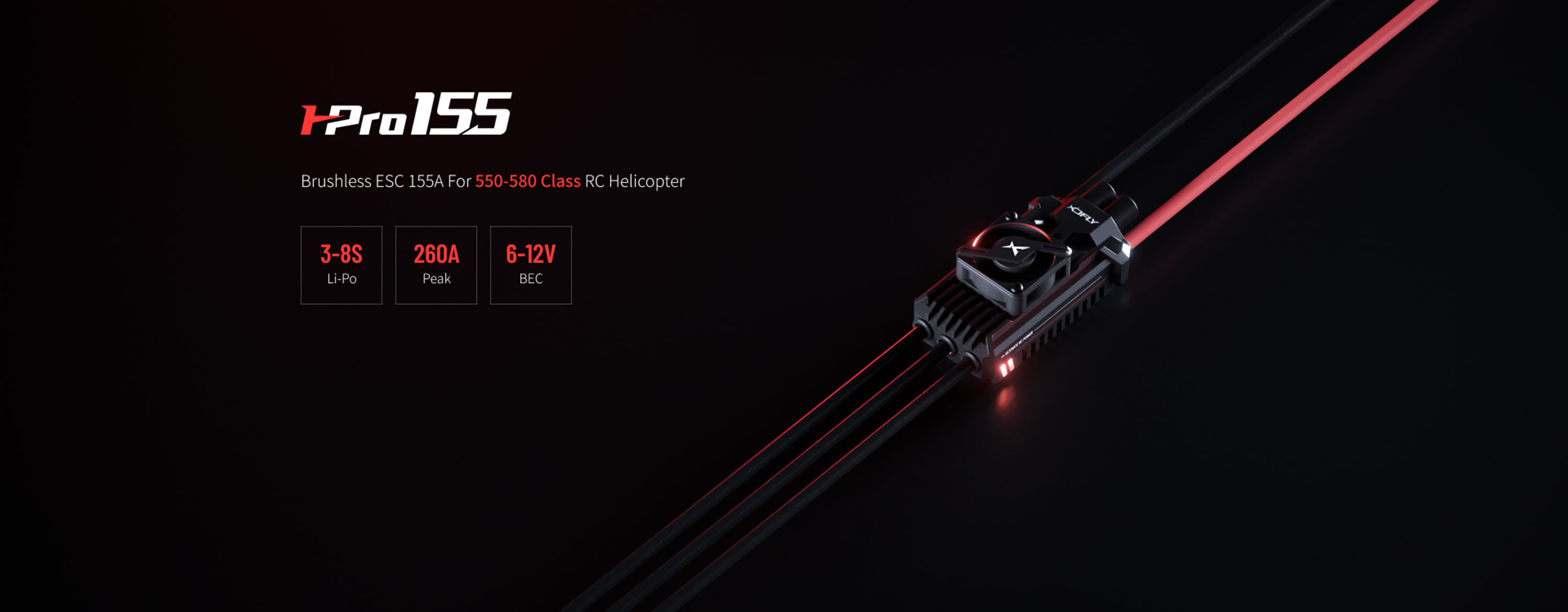 HPRO XDFly 155A SBEC G4 3-8S ESC With RGB F3C And 2m F3A Fixed Wing ESC