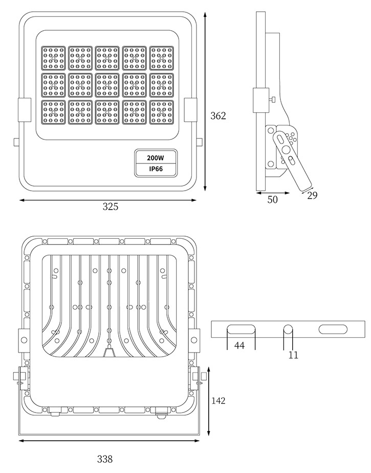 Outdoor Aluminum 200W LED Floodlights with Black Casing