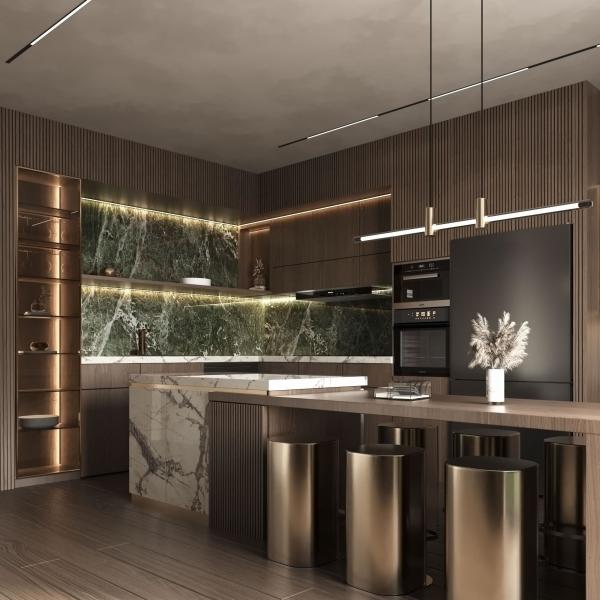 Современный интерьер в стиле виллы Интеллектуальные кухонные шкафы Меламин Стенный шкаф Полный набор роскошных кухонных шкафов