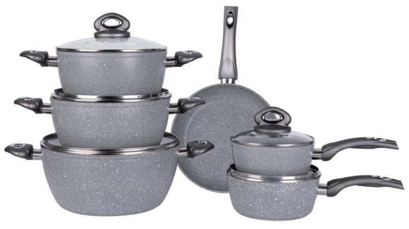11PCS Amazon hot selling soft handle aluminum grey marbel coating cookware set