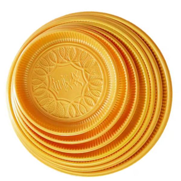Customized disposable vacuum formed PP golden circular mooncake pizza tray supplier