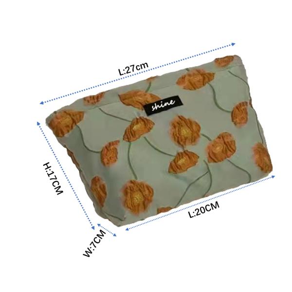 Black Jacquard Fabric Zipper Cosmetic Bag 27cm×17cm×7cm Size