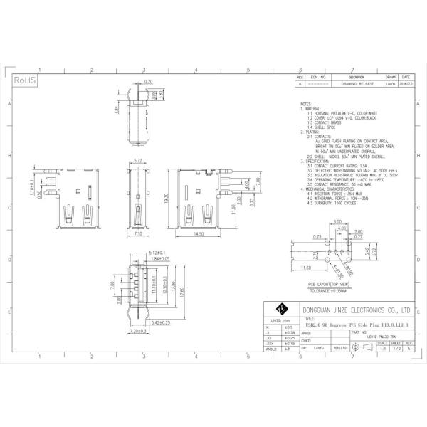 Белый USB2.0 DIP соединитель разъем RVS 4Pins
