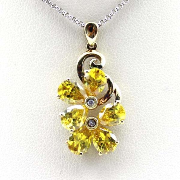 18K Gold Plated Sterling Silver Jewelry Yellow Cubic Zircon Flower Pendant  ( P39)