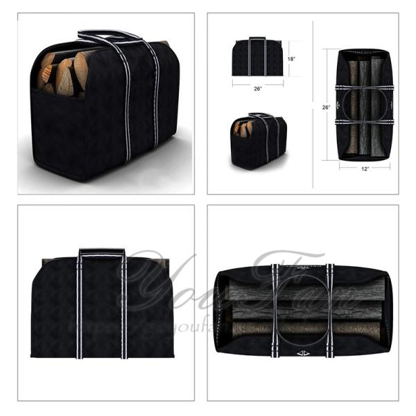 Classic Black Canvas Wood Carrying Bag Foldable For Camping / Picnic