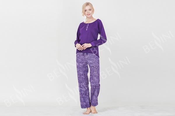 Fashionable Violet Womens Pyjama Sets Long Sleeve Top Australian Design