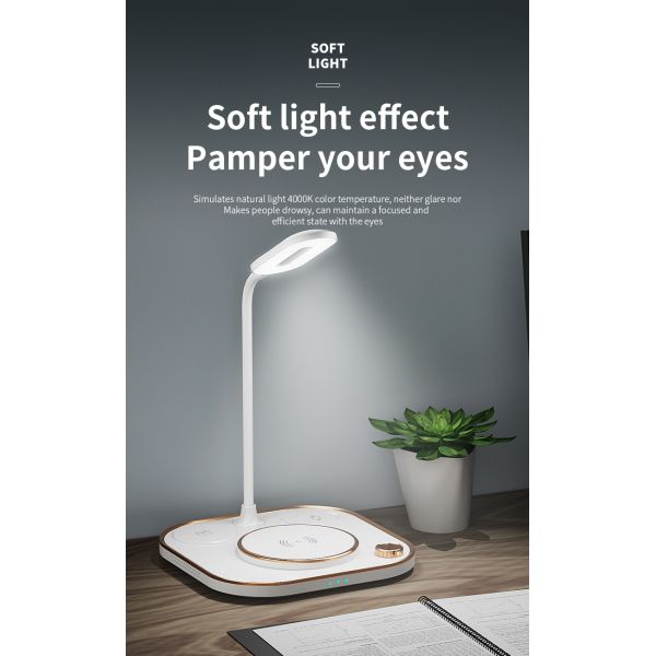 Triple in one high-speed charging, Endless dimming night light,Multi functional wireless charger, bedside table top