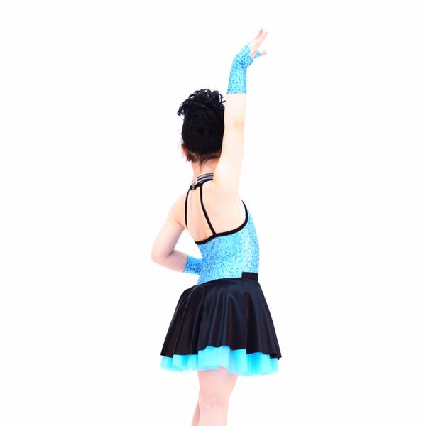 Fancy Polyester Lycra Girl Jazz Dance Dress With Rhinestones Choker Collar