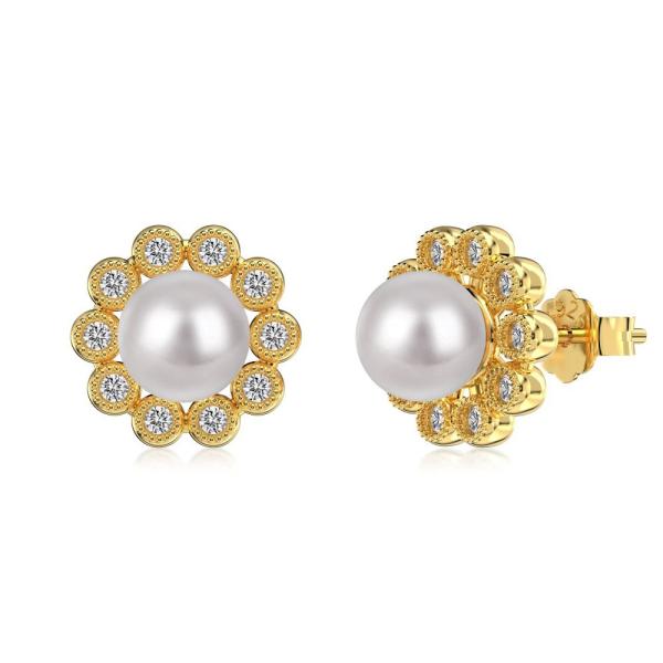 925 Sterling Silver Flower Design Earrings with Micro-Inset Zircon and 14K Gold Plated Korean Style Stud Earrings