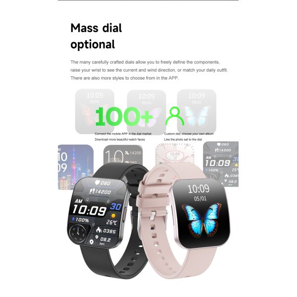 Hot U17 Smart Watch Ultra-thin Curved Square Screen AMOLED 1.85inch BT Call IP68 Deep Waterproof H Band APP 3D Menu Smartwatch