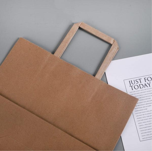 Biodegradable Food Grade Kraft Paper Flat Rope Tote Bag Flexographic Printing Customizable Batch Gift Paper Bags