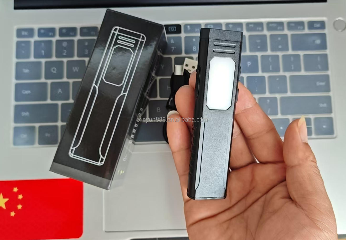 Ultra-thin Flashlight with Buzzer, USB Rechargeable Working Lamp, Magnetic Attachment, COB LED Portable EDC Flashlight