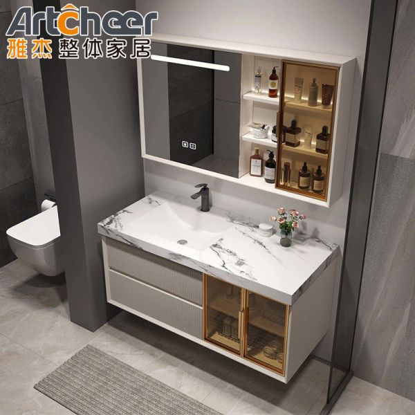 Modern Wall-mounted Plywood Bathroom Vanity Combo with Mirror and Countertop