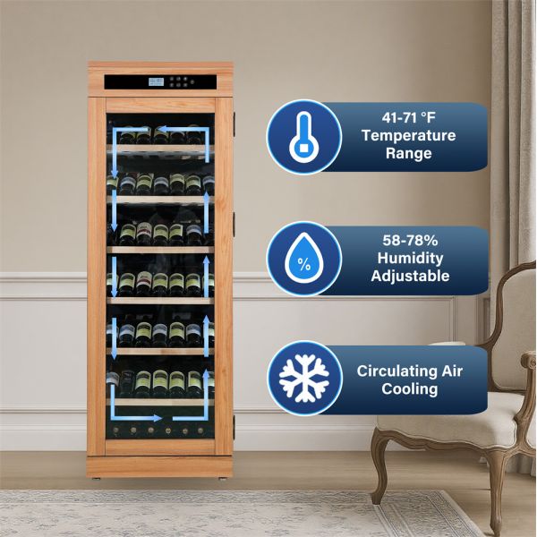 Sleek Design Solid Wood Frame Kitchen Wine Cooler with 60 Bottle Capacity