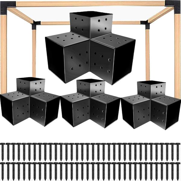 4 Pack Corrosion Resistant Steel Pergola Brackets - Black UV Resistant