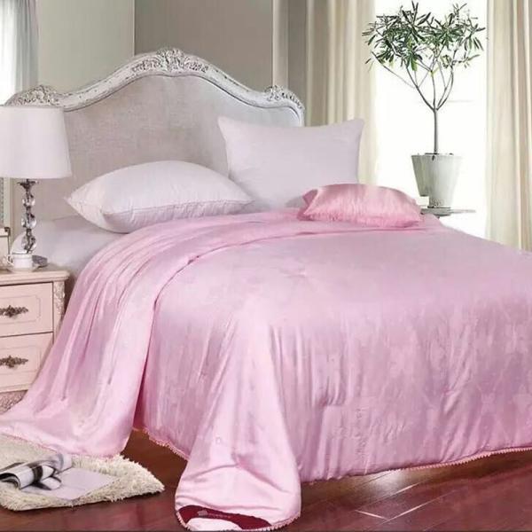 Natural mulberry silk quilt 100% cotton jacquard fabric in light pink /dark pink color
