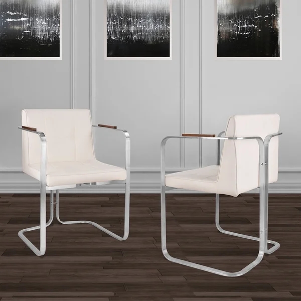 Contemporary silver stainless steel dining chair PU leather upholstery armrest chair for living room