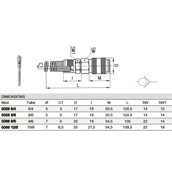 OT58 никелированная, пневматические уместно трубки, сжатого воздуха металла Camozzi 5058,5088