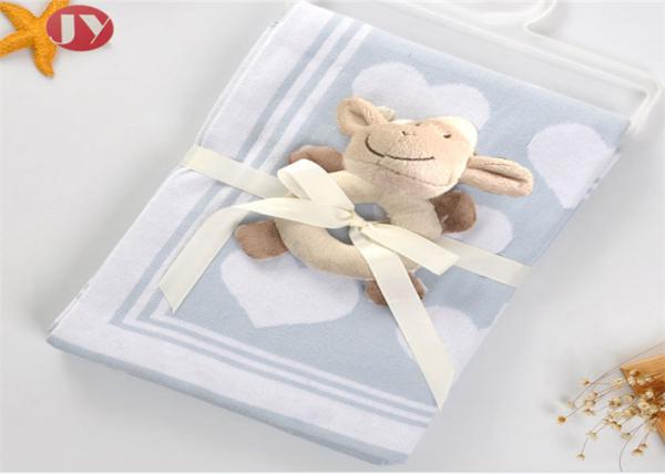 Infant Swaddle Warm Baby Blanket 100% Cotton Knitted Soft Baby Jacquard With Animal Plush Hand Bell