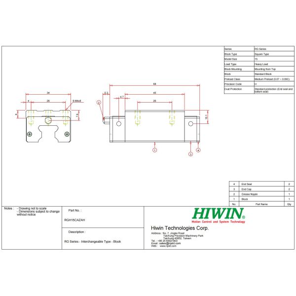 HIWIN RGH15CA Linear Motion Rails High Rigidity Roller Type Linear Guide