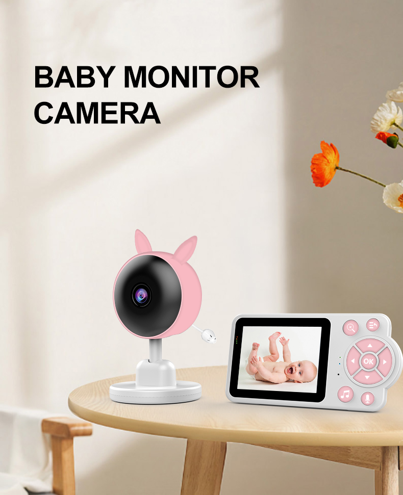 Smart Baby Pet Monitor With Camera and Audio  2.8 Inch Screen 4X Zoom Sleep Surveillance IR Night Vision Two-Way Audio(Pink)