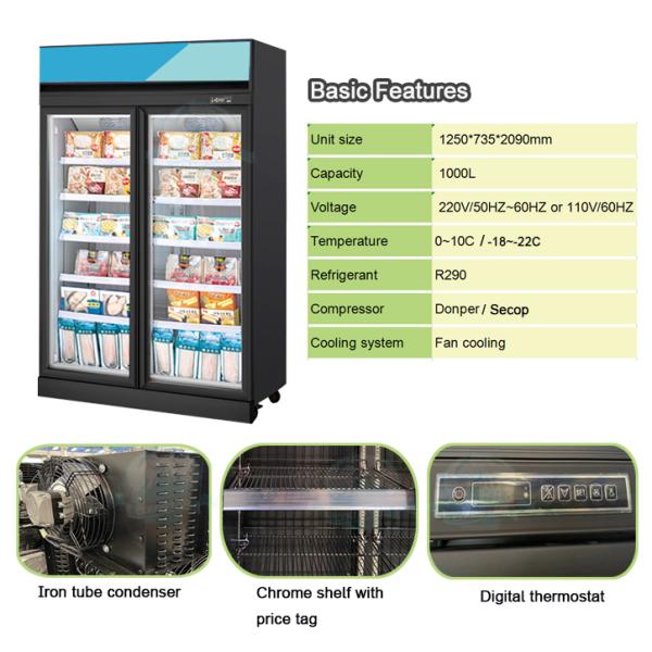 Commercial 1000L Upright Refrigerated Beverage Showcase Glass Door Chiller