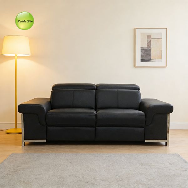 White Leather Power Reclining Sofa: Adjustable Headrest, Metal Base – Ideal for Bright Modern Living Spaces