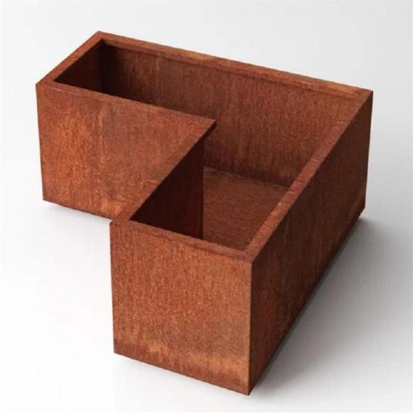 Plantador de aço contemporâneo da caixa do canto de metal de Corten para exterior residencial