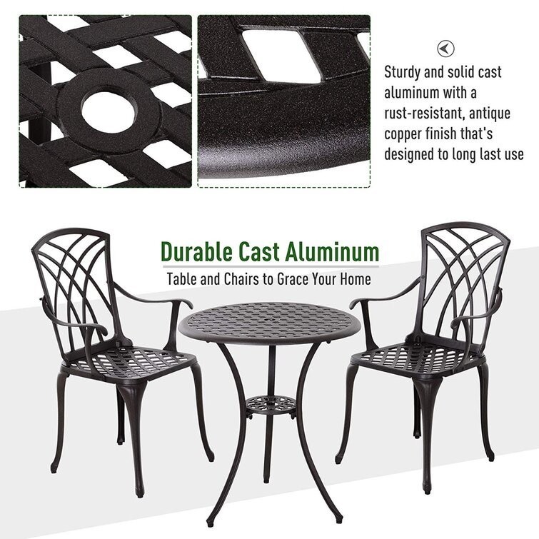 Cast Aluminum Balcony Furniture AJUNION 2 Seater Outdoor Bistro Set with Round Table