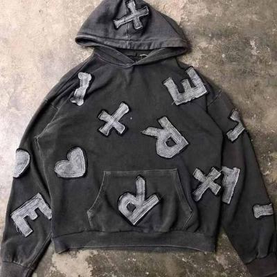 Needle Detection Yes Custom Streetwear Applique Distressed Embroidery Hoodie for Men