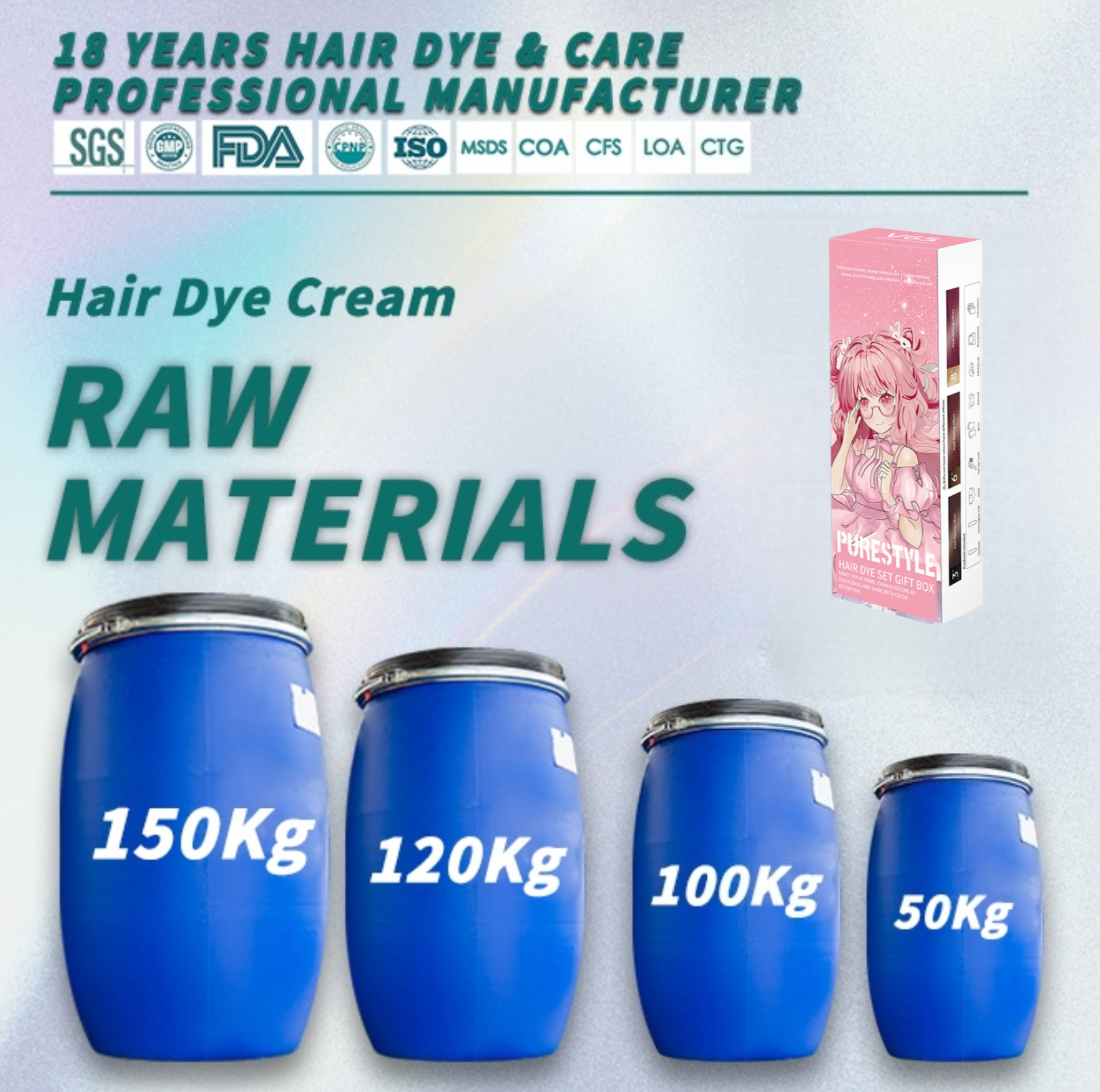 Purestyle Herbal Formula Semi Permanent Hair DyeSet Raw Material Homeuse Organic Hair Color OEM Available