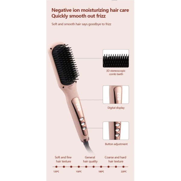 Electric Portable Ceramic Ionic Hair Straightener Brush with Metal Handle Adjustable Heat Settings for Home Hotel & Salon Use