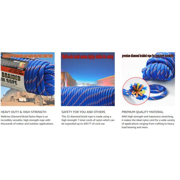 Diamond Braided Nylon Rope 32 Strands 1/2in 100FT UV Resistant