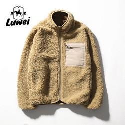 Winter Coat Polar Solid Color Stand Collar Zipper Utility Loose Long Sleeve Oversize Custom Sherpa Fleece Jacket for Men