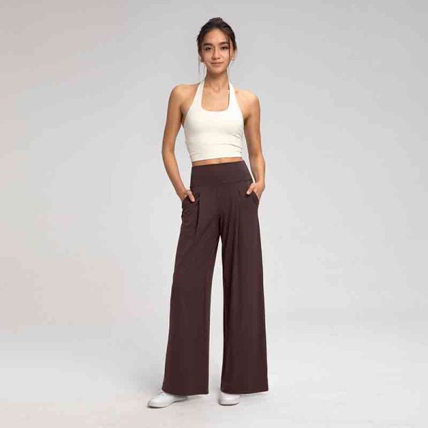 Women's Wide Leg Yoga Leggings With Pockets High Waisted Dark Gray Flowy