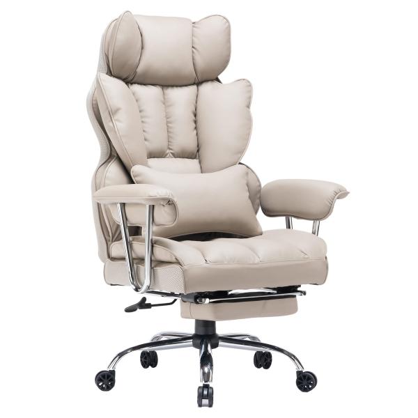 Optional Leg Rest and Lumbar Support High Back PU Leather Swivel Chair for Comfort