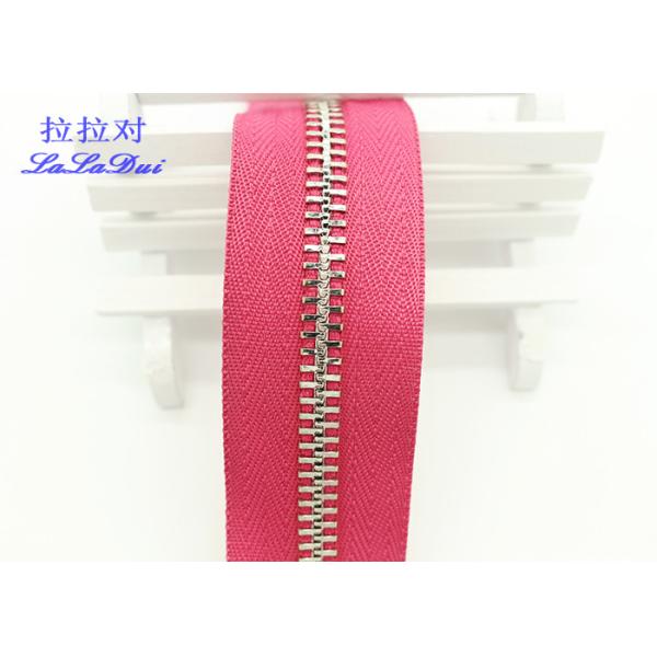 High Polished Gold Long Chain Zipper Pink Polyester Tape For Garments / Bags