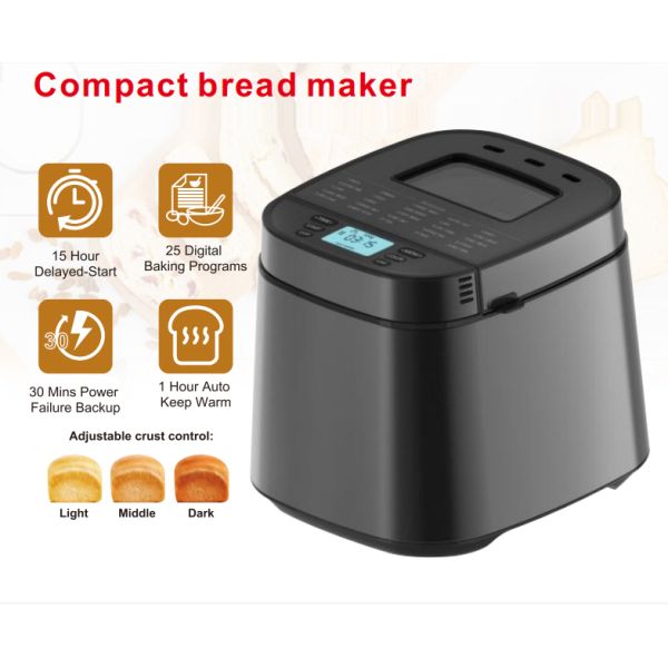 Stainless Steel Bread Machine 3 Crust Colors Delay Start Keep Warm For Home Use