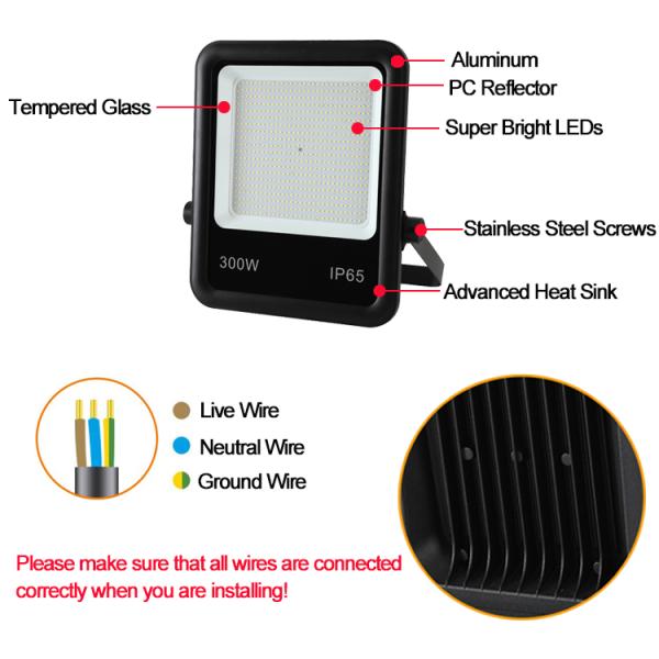 Waterproof Ip65 6kv 300 Watt Outdoor LED Floodlights Aluminum Material