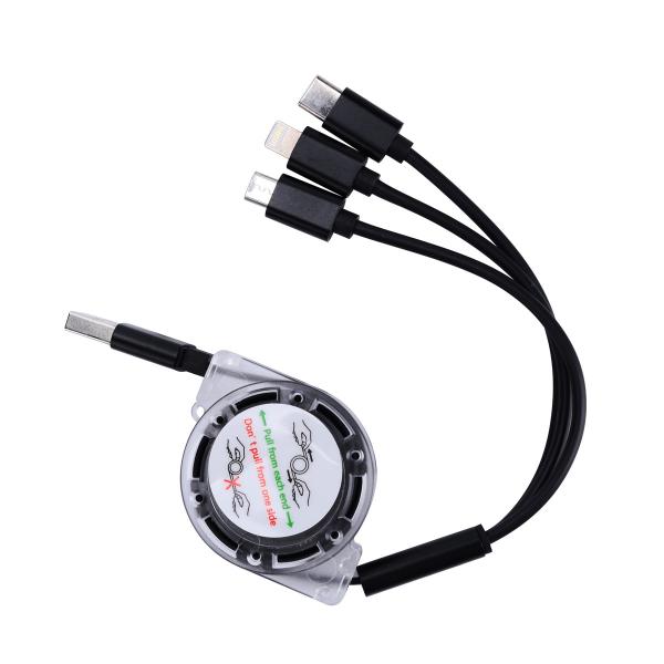 Retractable  3 In 1 Braided Charging Cable Widely Compatible High Durability