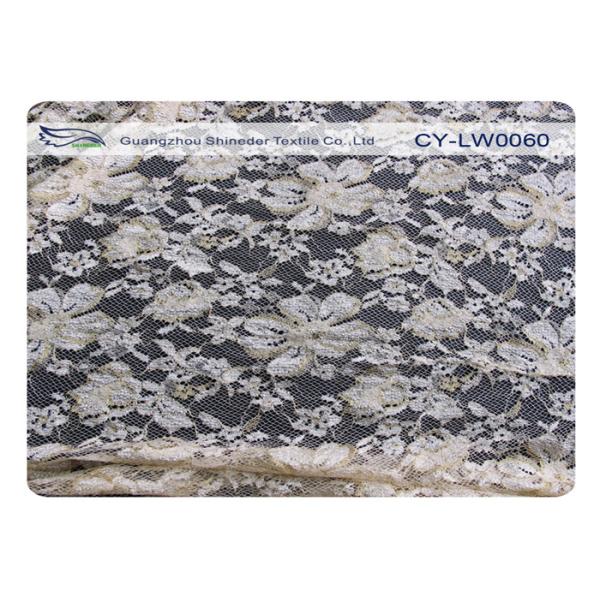 Water Soluble Gold Metallic Embroidered Lace Fabric For Wedding Dresses