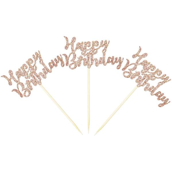 Rose Gold Glitter Happy Birthday Paper Cupcake Topper