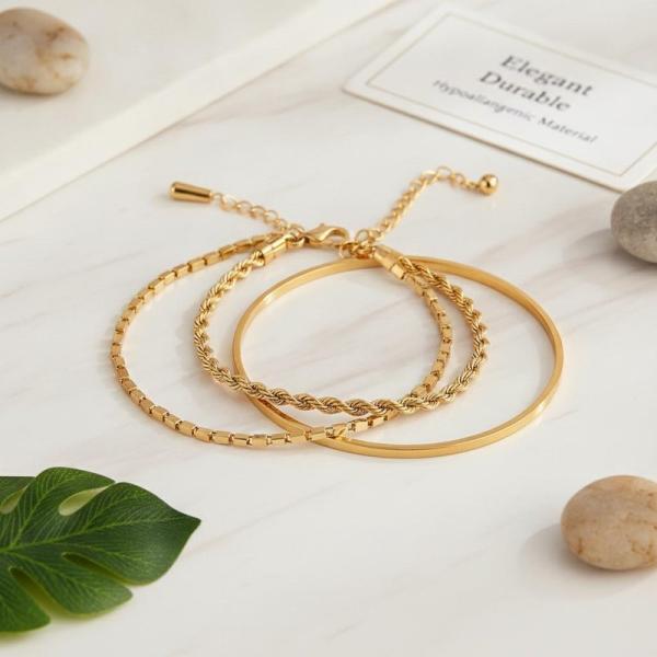Bracelets 18k Gold Plated Stainless Steel Jewelry Designed For Everyday Wear Elegant Durable Hypoallergenic Material