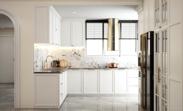 Home Furniture Solid Wood L Shape Modular PVC Shaker Kitchen Cabinets With Island