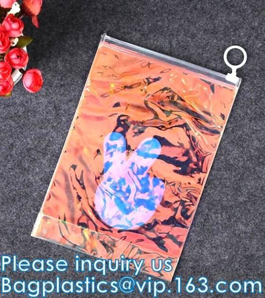 Vinyl Slider PE PVC EVA Forsted Matte Compostable Zipper Lock Bag, Holographic Laser Zip Seal Grip Bags