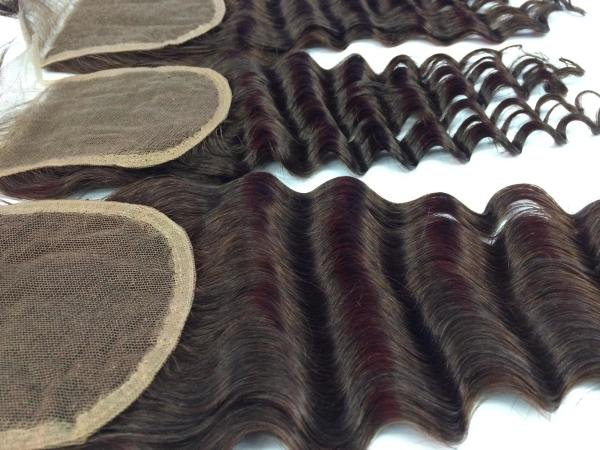 Top Quality Hot Unprocessed Natural Color Knot Bleached Brazilian Hair  Middle Part 4*4inch Lace Closure Deep Wave