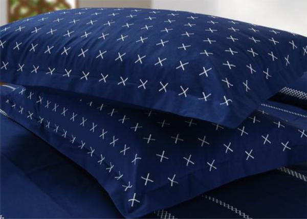 4Pcs Blue Bedding Sets , 100% Cotton Diamond Embroidered Navy Simple Bedding Sets